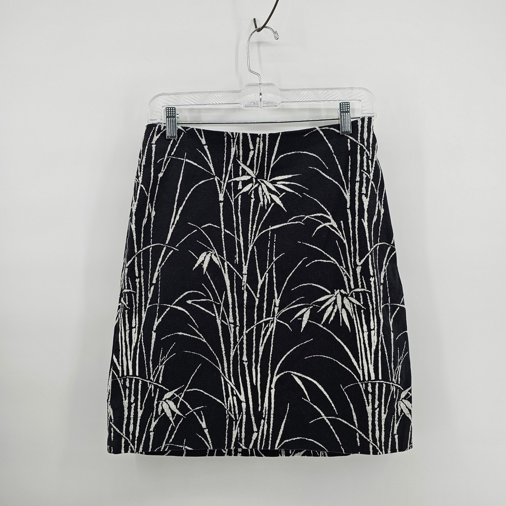 Talbots Skirt Women 4P Black White Bamboo Print Stretch Cotton Pencil Mini